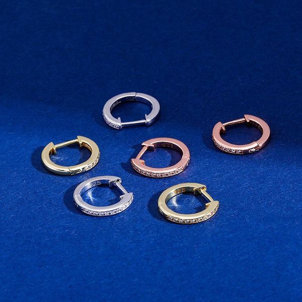 

hip hop 1pair material s925 sterling silver 1 row cz stone claw setting bling out circle stud earrings for jewelry, Golden;silver