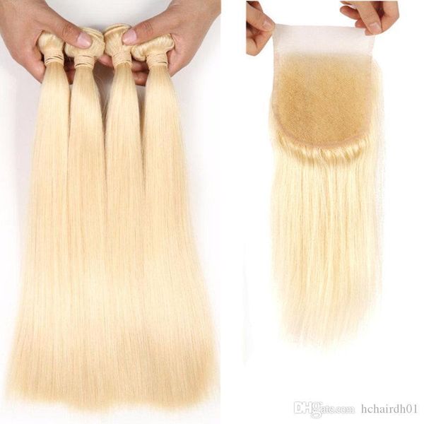 

peruvian hair 4 bundles with closure #613 blond silk straight hair closure peruvian virgin human hair bundle with lace closure part, Black;brown