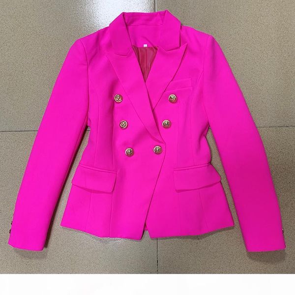 

2020 stylish designer blazer women's classic double breasted lion buttons slim fitting blazer jacket pink, White;black