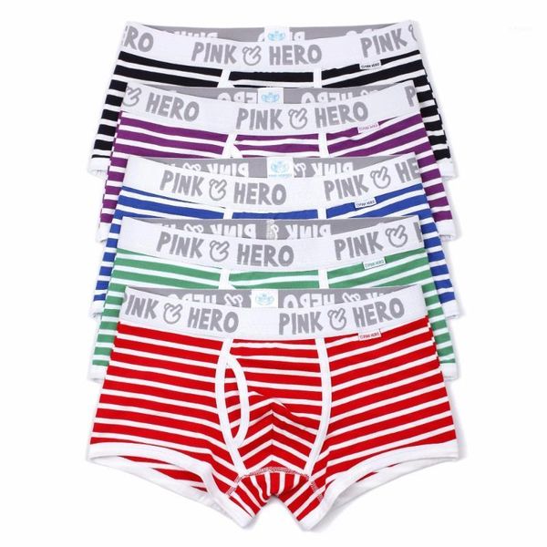 

5pcs/lot pink heroes classic fashion underwear men boxers cotton male panties striped underpants comfortable 5 color /l/xl/xxl1, Black;white
