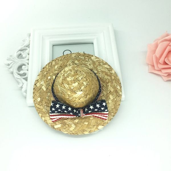 

yu-xiang usa flag dog straw hat independence day pet cap bowtie cat headwear sun hat accessories