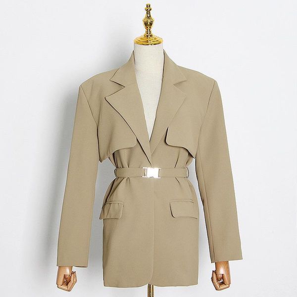 

high street new fashion 2021 designer stylish trench women's notched collar long sleeve sashes pockets blazer coat, White;black