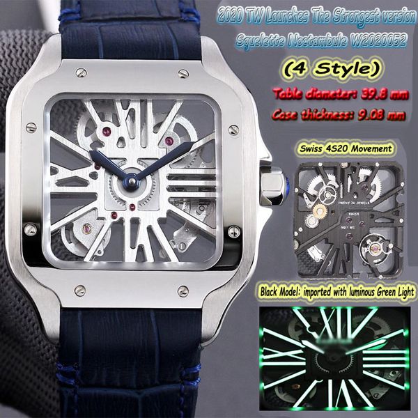 

twf squelette noctambule 316l steel case w2020033 skeleton dial swiss 4s20 automatic mens watch leather edition watches, Slivery;brown