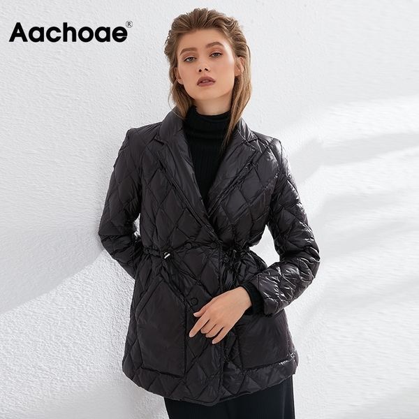 

winter autumn ultra light duck down jacket women long sleeve solid casual coat pocket office coat lady outerwear y201026, Black