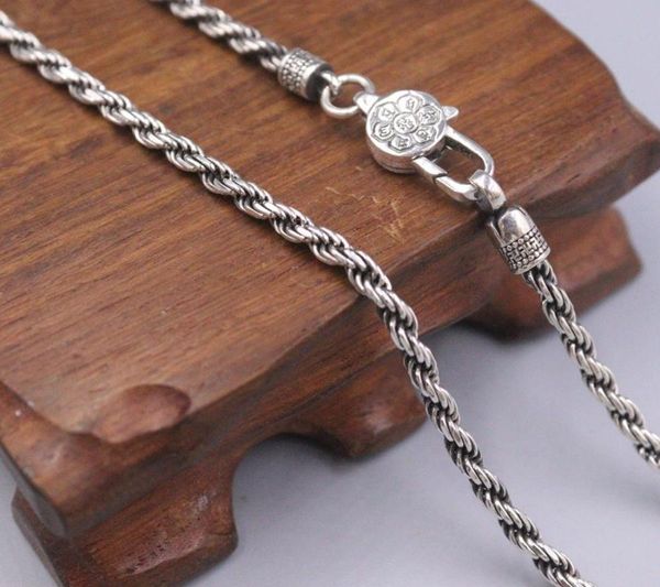 

chains pure solid 999 fine silver necklace 3mm rope link chain 23.62"l