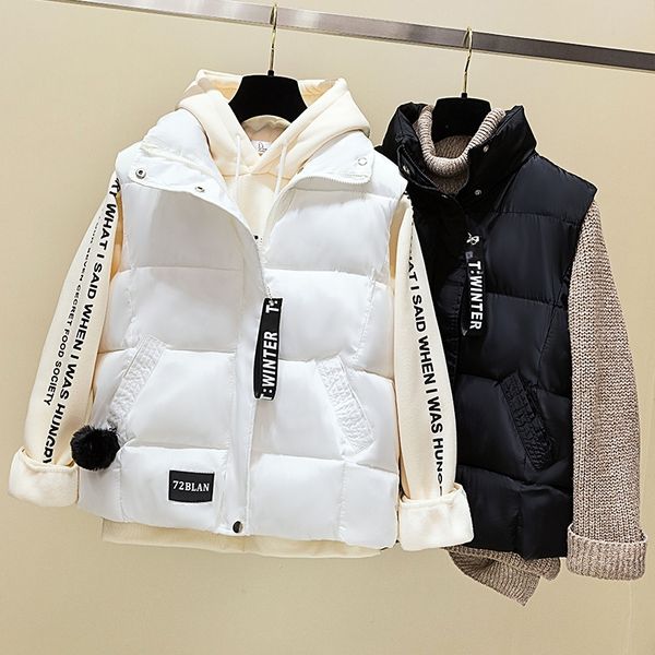 

gagarich womens vests new solid short chains mandarin collar zipper sleeveless casual winter korean version female vest 201028, Black;white