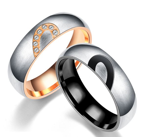 

fashion stainless steel half peach heart-shaped couple ring, Silver