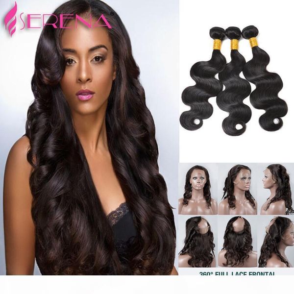 

360 lace frontal with bundle 4pcs malaysian body wave human hair 360 lace frontal closure with bundles,360 frontal with bundles, Black;brown