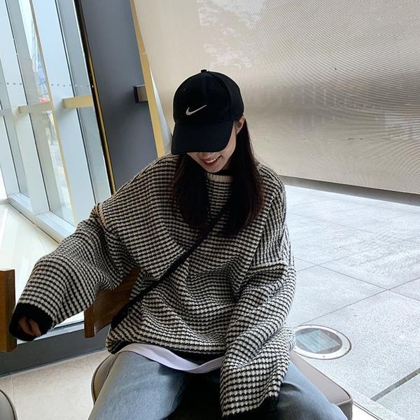 

2021 new striped shirt lazy round neck in autumn and winter cl1u, White;black