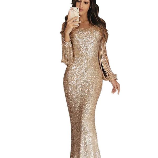 

2019 women's evening long sleeve tassel dinner dress, Black;gray