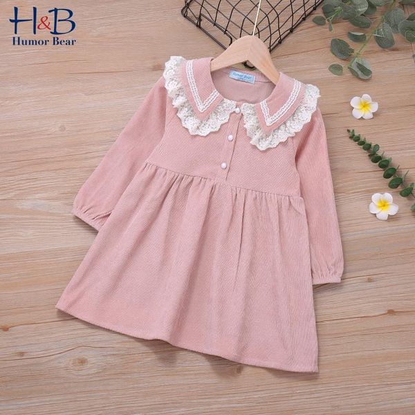 

girl's dresses humor bear girls dress 2021 spring autumn lace collar long sleeve solid printed sweet kid party princess, Red;yellow