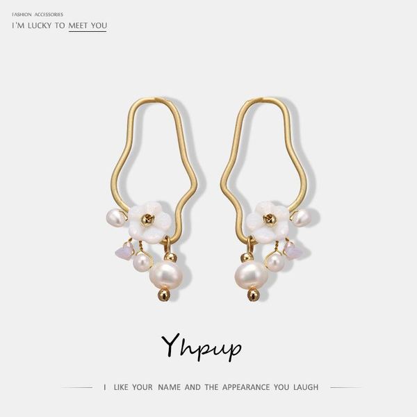 

yhpup fashion exquisite natural pearls dangle earrings copper natural shell handmade statement jewelry for girl party s925 new, Silver