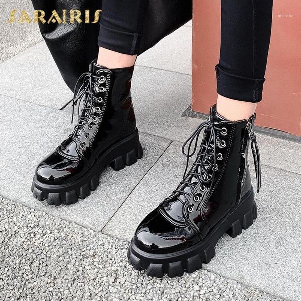 

boots sarairis 2021 arrivals plus size 46 autumn fashion woman shoes zip up comfortable platform ankle female1, Black