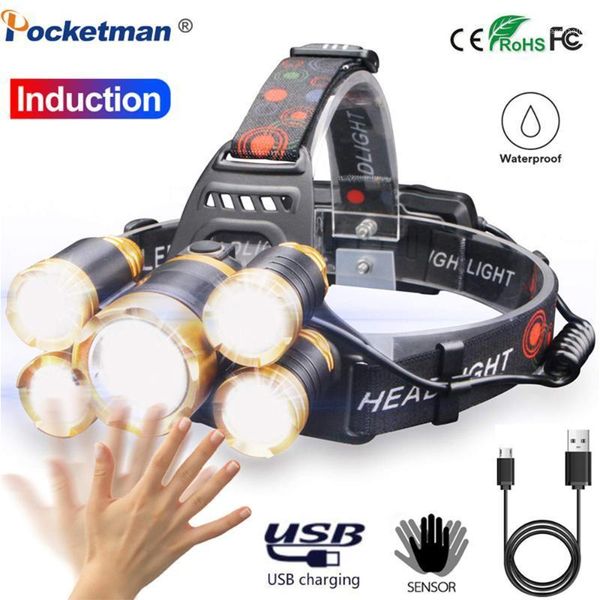 

headlamps 8000lm headlamp led body motion sensor headlight head lamp power by 2*18650 battery for camping hunting running1