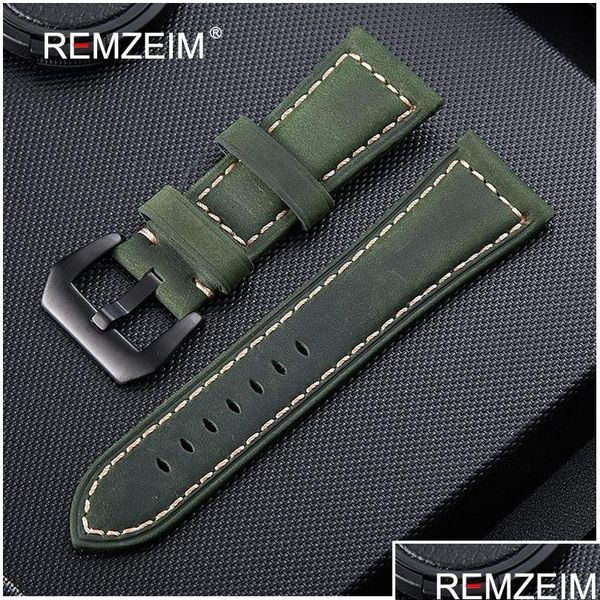 

genuine leather watchband 20mm 22mm 24mm 26mm crazy horse nubuck sports outdoor watch band buckle stra jllngm dayupshop, Black;brown
