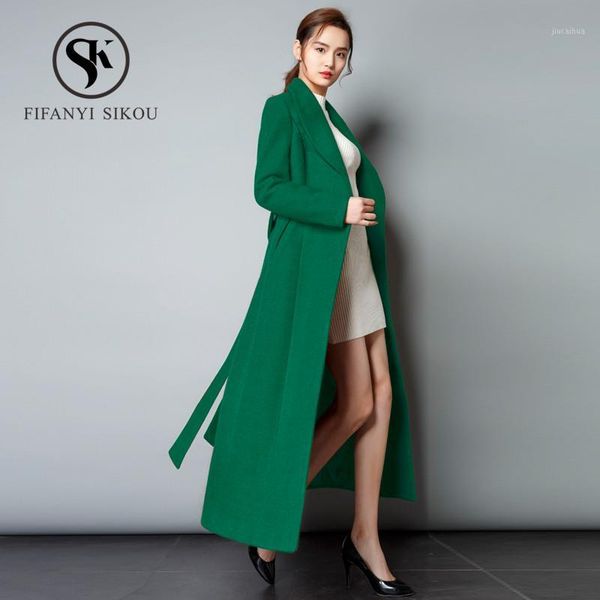 

2019 winter coat women fashion design wool coat casual elegant long coats ladies slim thick warm woolen outerwear1, Black