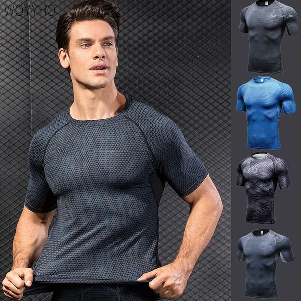 

running jerseys woyyho men's t-shirts,breathable elastic wicking quick dry sports gym fitness exercise training jersey short sleeve, Black;blue