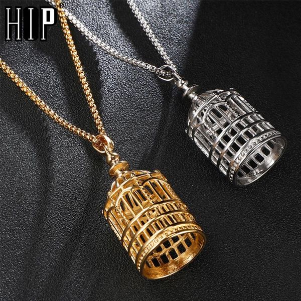 

pendant necklaces hip hop classic birdcage necklace gold color 316l stainless steel & pendants for men jewelry gift, Silver