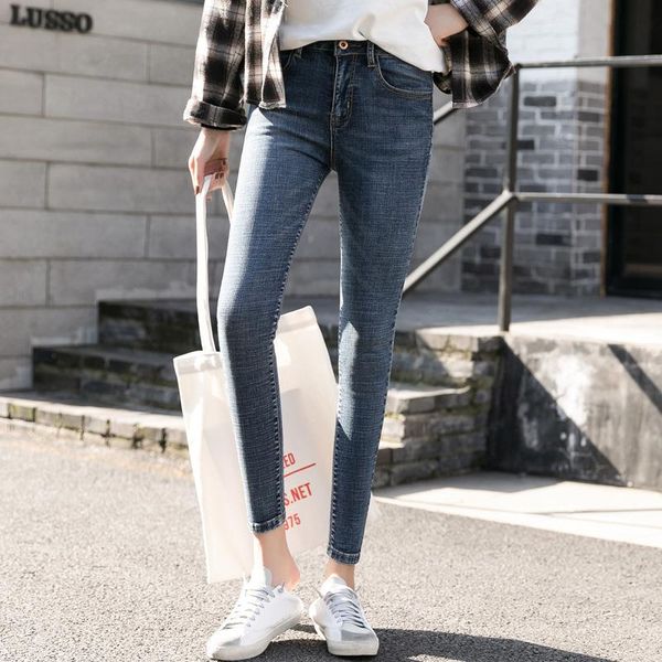 

bleached destroyed jean pants slim women ankle- length casual stretch high waisted jeans skinny bulift pencil pants, Blue