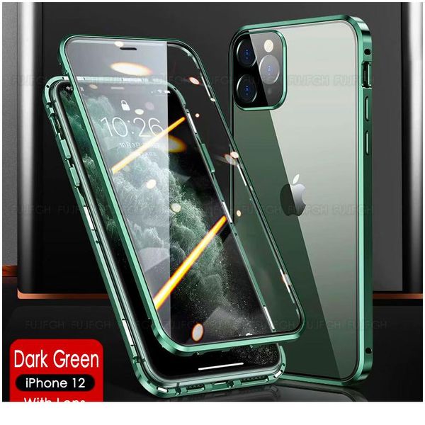 

360 protective double sided glass magnetic metal case for iphone 12 11 pro x xs max xr with camera lens protectio wmtynk