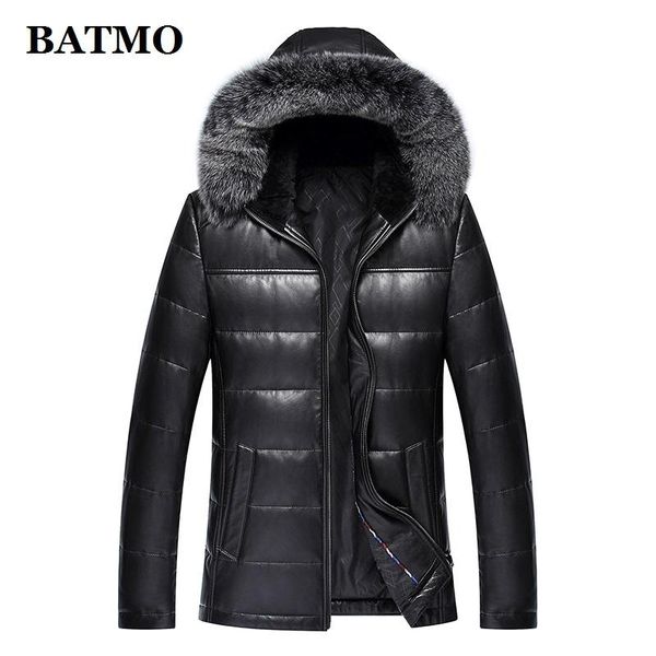 

men's leather & faux batmo 2021 arrival natural sheepskin real fur collars 90% white duck down hooded jackets men,816, Black