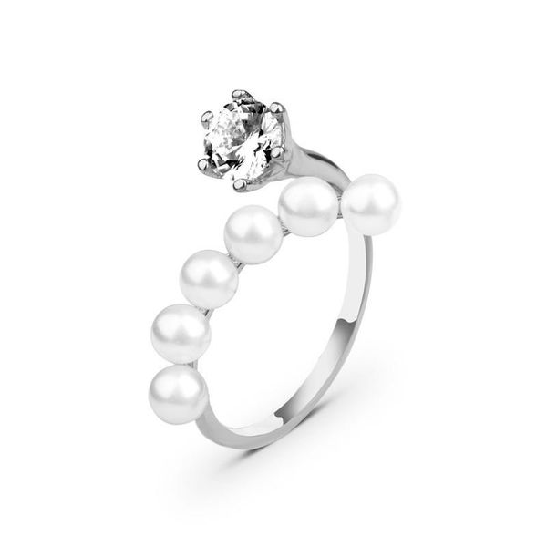 

wedding rings personality simulated pearl zircon open for women jewelry fashion trendy bijoux adjustable ring, Slivery;golden