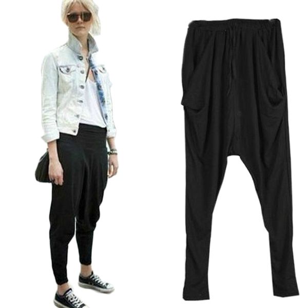 Nuove donne Pantaloni Harem a vita alta elastici Pantaloni sportivi pieghettati Pantaloni da ballo caldi Pantaloni larghi neri larghi Plus Size Hip Hop 201109