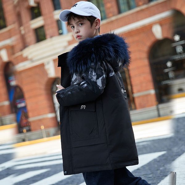 

Children's down jacket boys long 2020 new Chinese big boy down jacket foreign air winter thick trend coat, Blue;gray