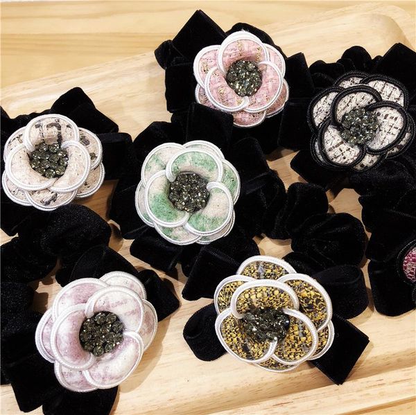 

fashion girl sweet rhineston elastic hair bands headband women hair accessories beauty camellia rope ponytail headwear