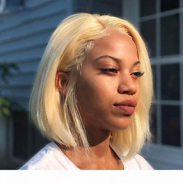 

613lace front human hair wigs short bob cut full lace wig straight honey blonde human hair preplucked hairline with baby hair for women, Black;brown