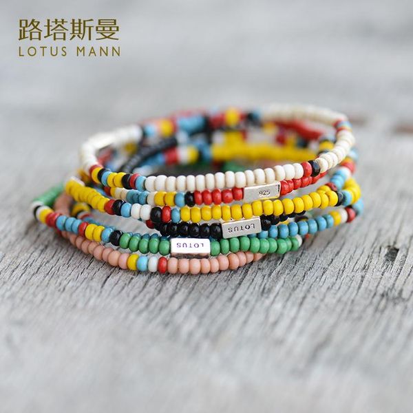 

charm bracelets lotus mann pearl coloured glaze color matching african trade 925 silver small series bracelet multi-color, Golden;silver