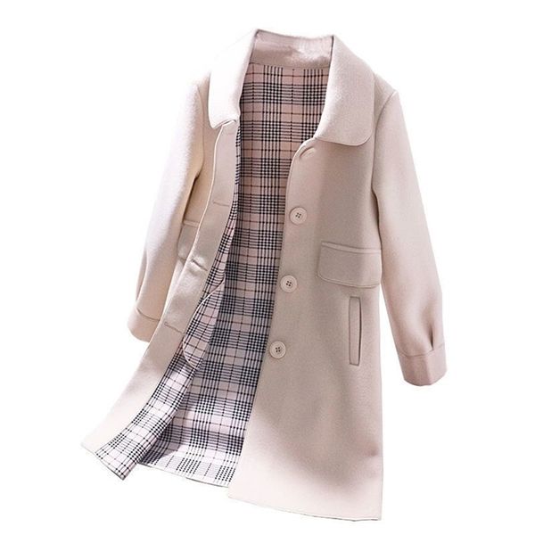 

women's solid color lapel wool button cuff pocket autumn winter medium woolen elegant lining plaid coat 201215, Black