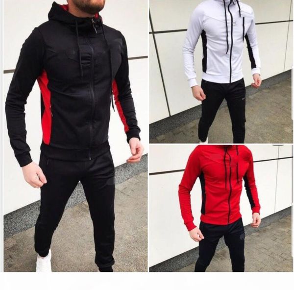 

men sportswear hoodie and sweatshirts black white autumn winter jogger sporting suit mens sweat suits tracksuits set plus size s-xl, Gray