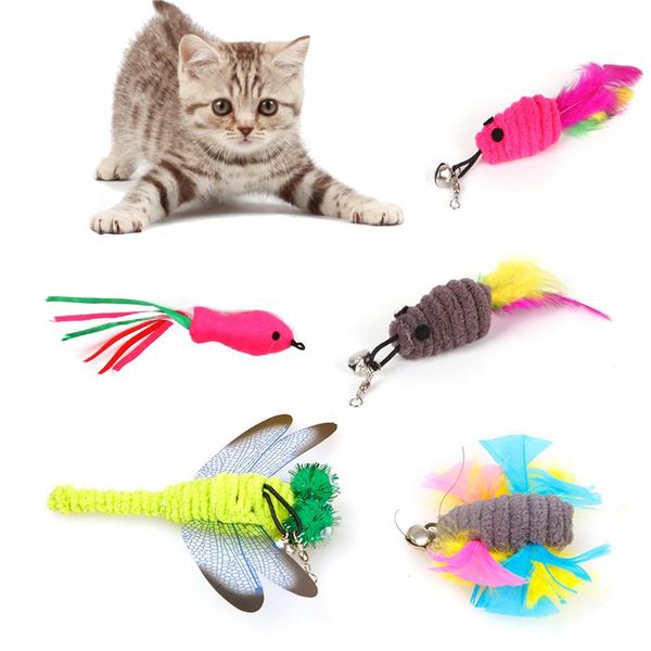 

cat toys 1pc feather replacement refills for toy teaser wand catcher refill mouse dragonfly fish shape pole pet