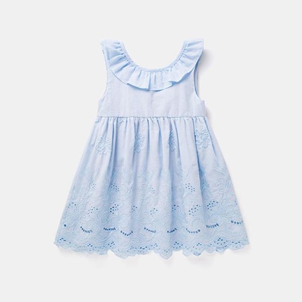 

summer girls hollow embroidered sleeveless dress kid size120cm, Black;white