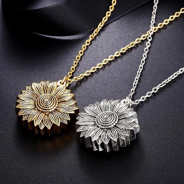 

2020 gold silver open locket necklace engraved you are my sunshine sunflower pendant necklace unique party jewelry gift wmtfqt bdesybag