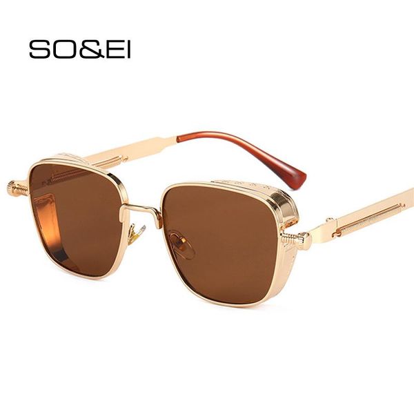 

so&ei retro steampunk square sunglasses women metal spring decoration eyewear shades uv400 fashion men punk sun glasses, White;black