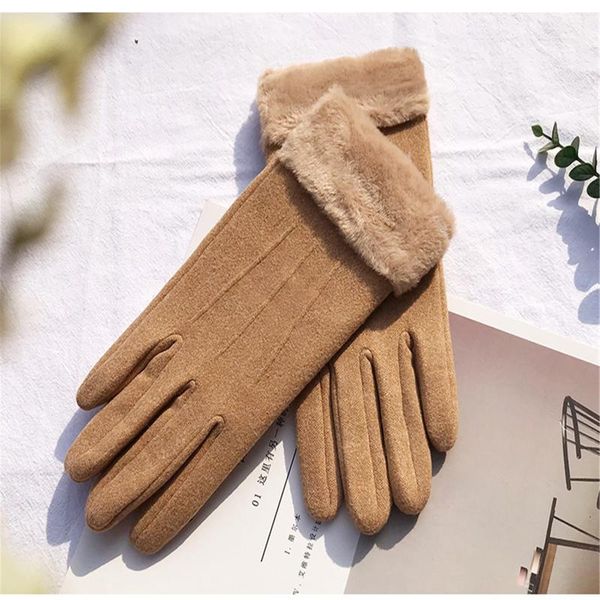 

five fingers gloves women autumn winter warm thickening sports fitness cycling mittens female plus velvet windproof, Blue;gray