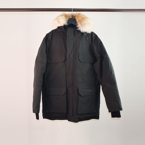 

perfect quality real wolf fur men's outerwear parka coat winter down jacket waterproof windproof breathable xs-xxl, Black