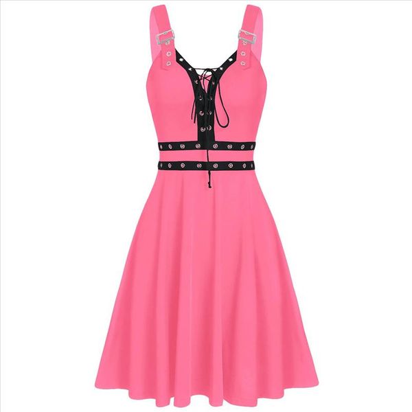 

vintage punk bandage dress women plus size cool irregular hem sleeveless camisole mini dresses cosplay party vestidos 5s, Black;gray