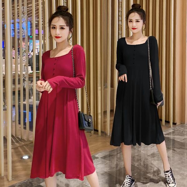 

maternity dresses 8021# 2021 spring thin stretch modal cotton dress long sleeve slim soft clothes for pregnant women bodycon pregnancy, White