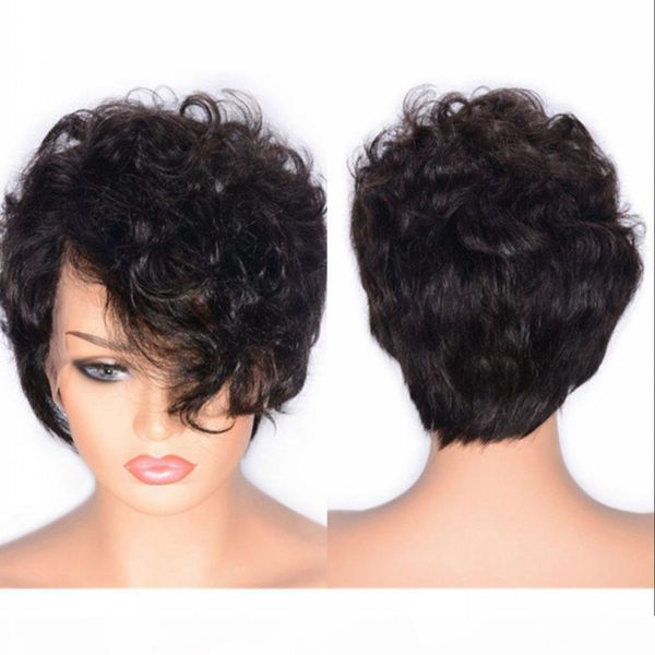 

mongolian human hair lace front wig with baby hair 130% density curly virgin hair wigs natural hairline, Black;brown