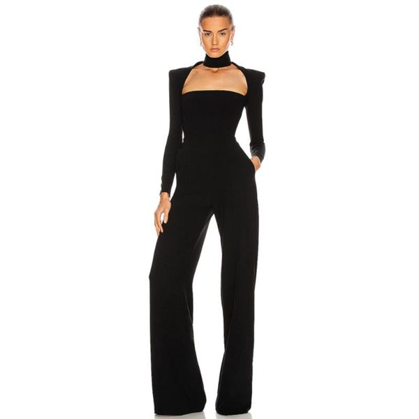 

women's jumpsuits & rompers ocstrade runway 2021 arrivals black bandage jumpsuit women autumn winter elegant bodycon party clubwears, Black;white