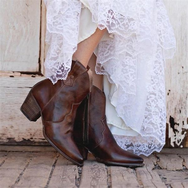

boots perixir cowboy ankle for women retro pointed toe square high-heeled shoes brown green western cowgirl autumn women's, Black
