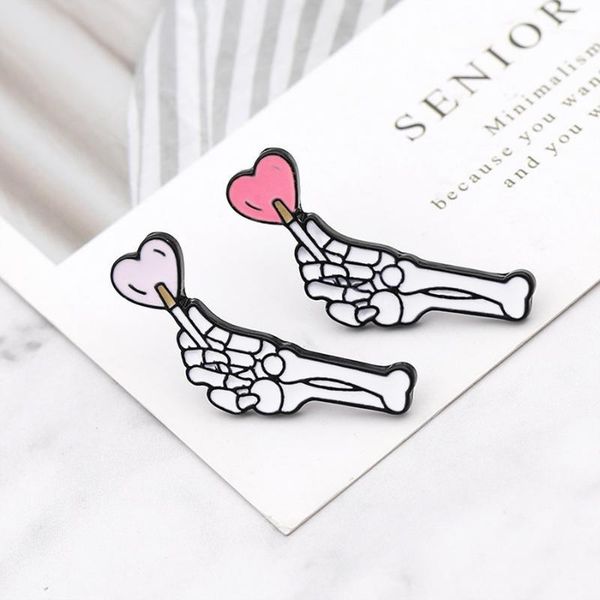 

skeleton hand love hard enamel pin badge brooch1, Gray