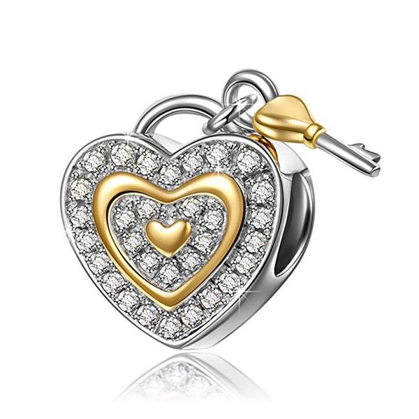 

s925 sterling silver love pendant bracelet string charms beads diy accessories with diamond key jewelry lady, Black
