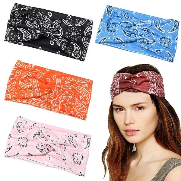 

women floral print wide hairband sport hair ribbon cross knot headband turban solid color headdress elastic hair band q bbykgs