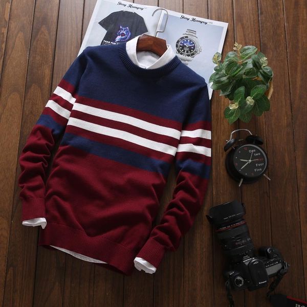 

2021 new men's sweaters male knitwear sweater warm patchwork round collar cotton casual wool pullovers mens brand plus size 5xl kaua, White;black