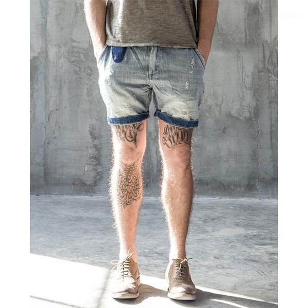 

men's shorts wholesale- 2021 summer mens denim rrl bermudas masculina de marca short ripped jeans men streetwear branding clothing1, White;black