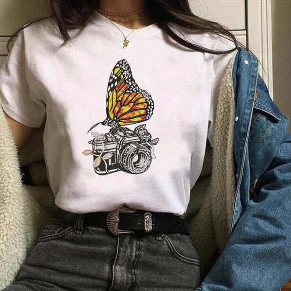 

women print clothes graphic butterfly vintage casual mujer camisetas ladies lady tees female t shirt womens t shirt, White